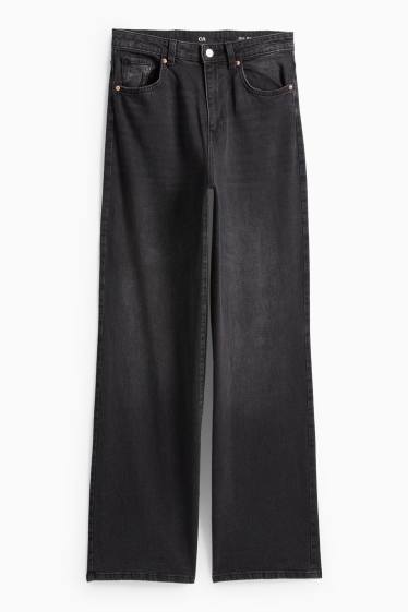 Women - Wide leg jeans - high waist - denim-dark gray