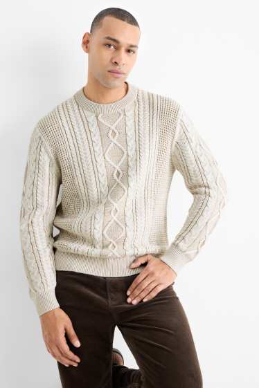 Herren - Pullover - Zopfmuster - hellbeige