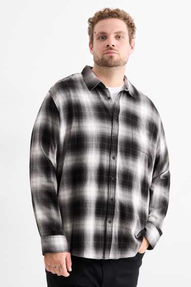Uomo - Camicia - regular fit - collo all'italiana - a quadretti - grigio scuro