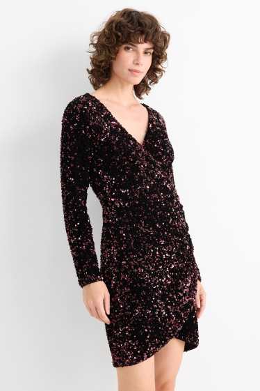 Dámské - Pajetkové bodycon šaty - bordeaux