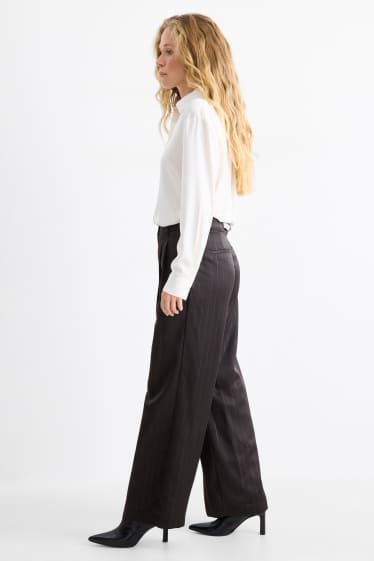 Damen - Satin-Hose - Mid Waist - Wide Leg - Nadelstreifen - schwarz