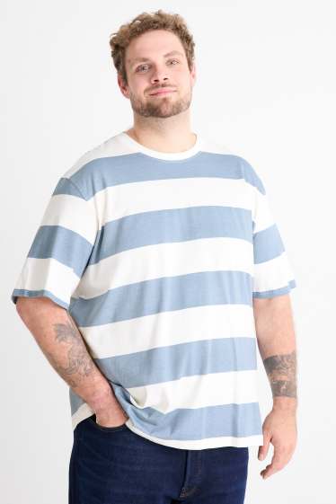 Herren - T-Shirt - Relaxed Fit - gestreift - weiss / hellblau