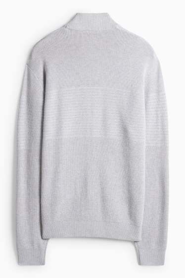 Pánské - Pletený kardigan - žebrovaný - strukturovaný - šedá