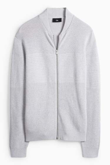 Pánské - Pletený kardigan - žebrovaný - strukturovaný - šedá