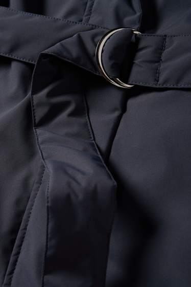 Femmes - Manteau à capuche doté d’une ceinture - rembourré - déperlant - bleu foncé