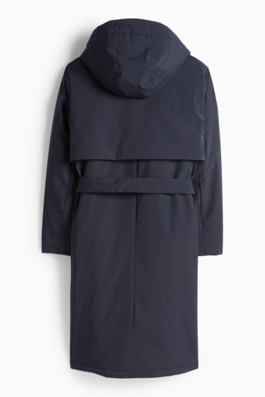 Femmes - Manteau à capuche doté d’une ceinture - rembourré - déperlant - bleu foncé