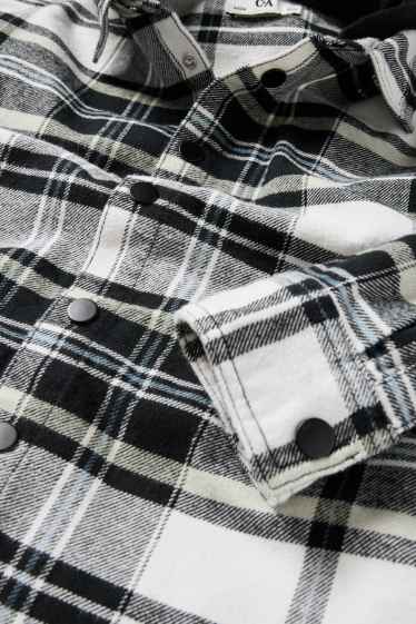 Děti - chlapci - Flanelová košilová bunda s kapucí - kostkovaná - černá/béžová