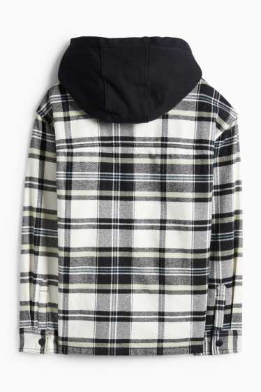 Děti - chlapci - Flanelová košilová bunda s kapucí - kostkovaná - černá/béžová