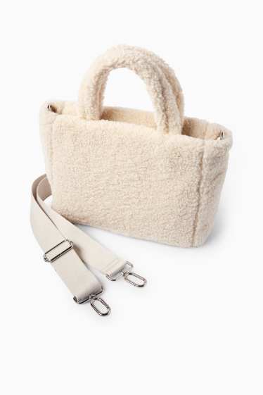 Damen - Kleiner Teddy-Shopper mit abnehmbarem Taschengurt - beige
