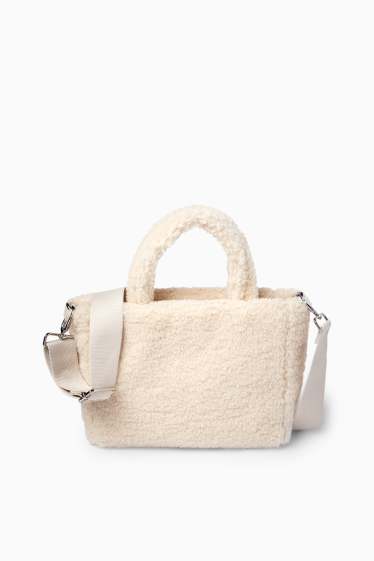 Damen - Kleiner Teddy-Shopper mit abnehmbarem Taschengurt - beige