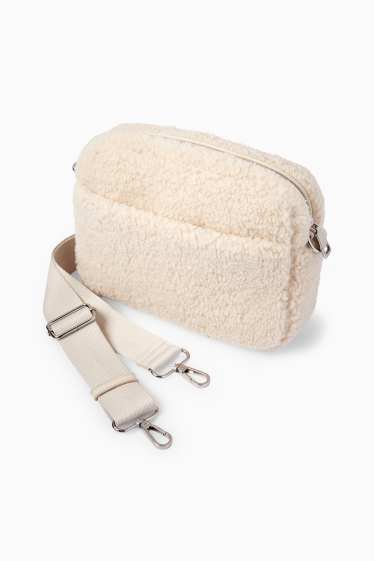Damen - Teddy-Umhängetasche mit abnehmbarem Taschengurt - cremefarben