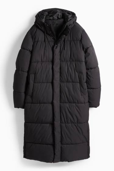 Men - Quilted coat with hood - black