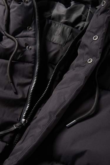 Men - Quilted coat with hood - black