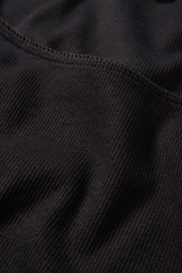 Dámské - Krátké tričko s dlouhým rukávem - slim fit - žebrované - černá