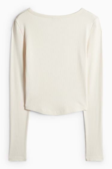 Dámské - Krátké tričko ve stylu henley - slim fit - žebrované - krémově bílá