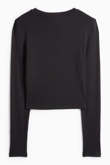 Femei - Tricou crop cu mânecă lungă - slim fit - reiat - negru