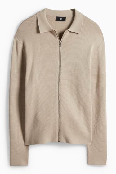 Pánské - Pletený kardigan - světle béžová