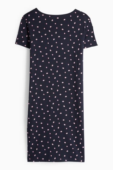 Dámské - Noční košile - s květinovým vzorem - tmavomodrá