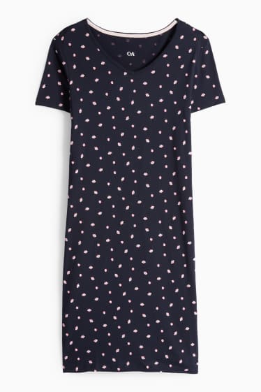 Dámské - Noční košile - s květinovým vzorem - tmavomodrá