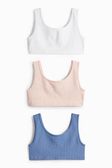 Kinderen: meisjes - Set van 3 - bustier - geribd - blauw