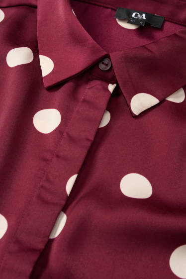 Femmes - Chemisier en satin - motif à pois - bordeaux