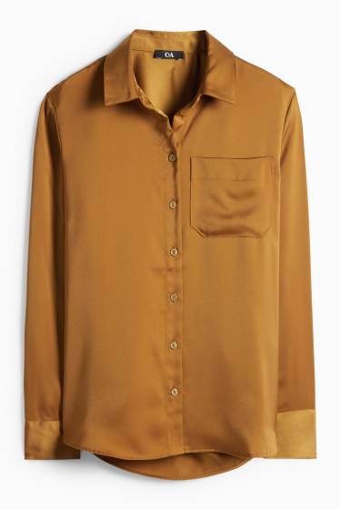 Damen - Satin-Bluse - senfgelb