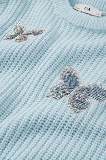 Děti - dívky - Motýli - svetr - žebrovaný - světle modrá
