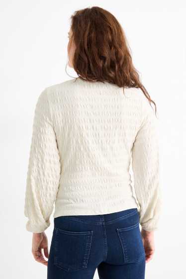 Women - Long sleeve top - regular fit - smocked - cremewhite