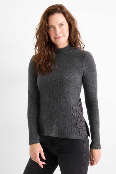 Dona - Samarreta de mànigues llargues - regular fit - acanalada - gris fosc