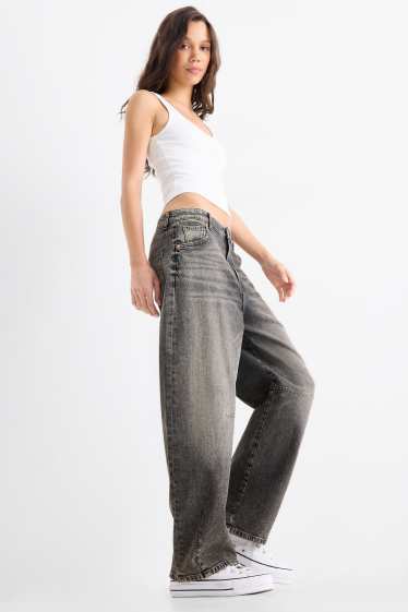 Women - Balloon jeans - mid-rise waist - denim-dark gray