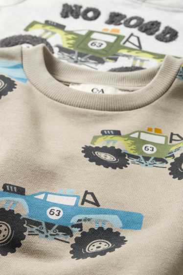 Kinderen: jongens - Set van 2 - monstertruck - hoodie en sweatshirt - wit-mix