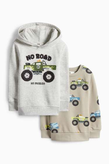 Kinderen: jongens - Set van 2 - monstertruck - hoodie en sweatshirt - wit-mix