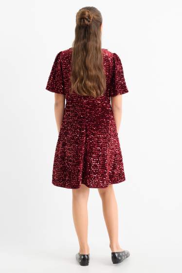 Bambine - Vestito in velluto con paillettes - rosso scuro