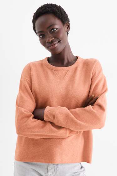 Damen - Sweatshirt - gerippt - orange-rot