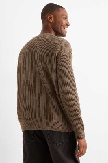 Men - Jumper - ribbed - khaki