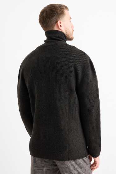 Men - Cardigan - ribbed - black