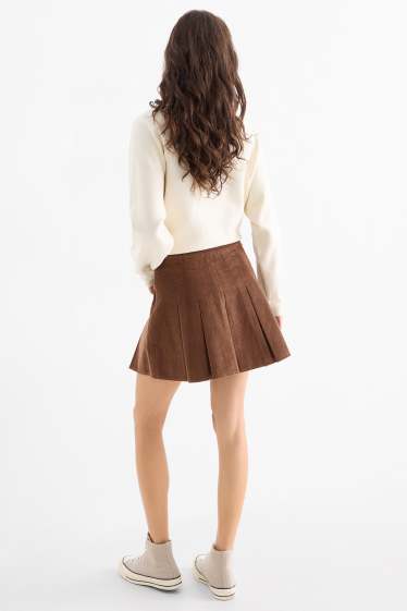 Dames - Corduroy plooirok - bruin