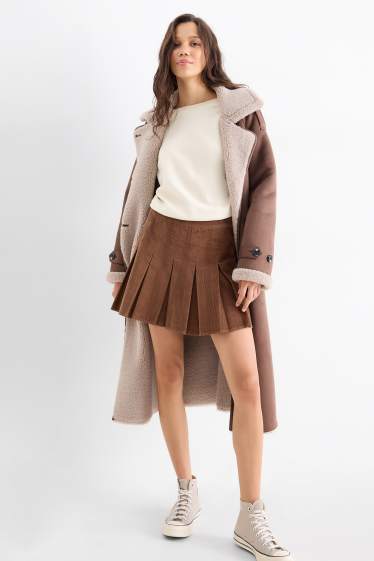 Dames - Corduroy plooirok - bruin