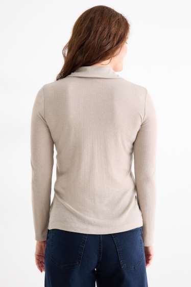Damen - Langarm-Poloshirt - Regular Fit - gerippt - beige