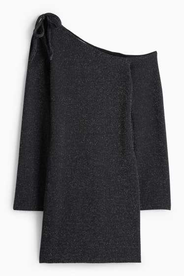 Donna - Vestito svasato - a coste - nero