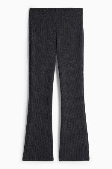 Damen - Flared Leggings - gerippt - schwarz