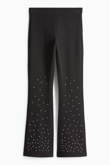 Enfants filles - Flared leggings avec pierres de strass - noir
