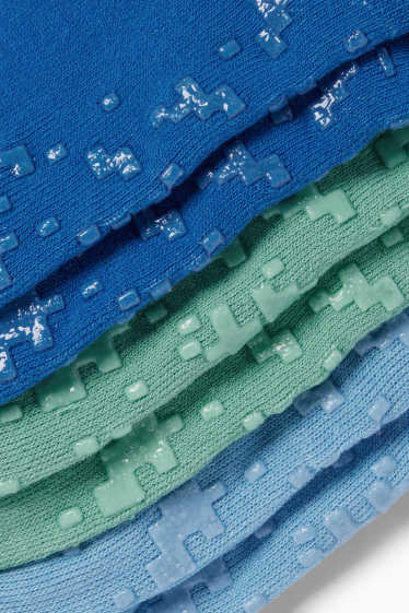 Kinder Jungen - Multipack 3er - Pixel - warme Anti-Rutsch-Socken - dunkelblau