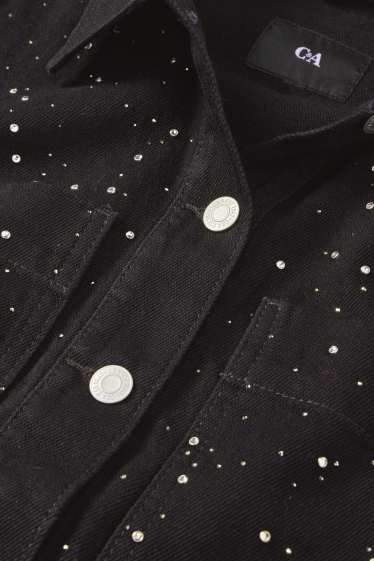 Donna - Giacca di jeans corta con strass - nero