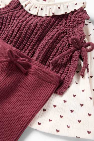 Baby: meisjes - Hartje - baby-outfit - ribstof - 3-delig - bordeaux