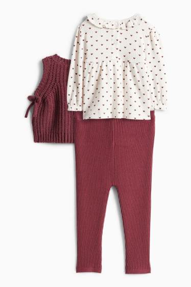 Baby: meisjes - Hartje - baby-outfit - ribstof - 3-delig - bordeaux