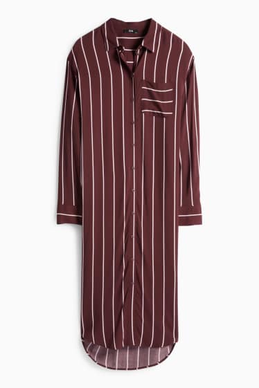 Dámské - Viskózové halenkové šaty - pruhované - bordeaux