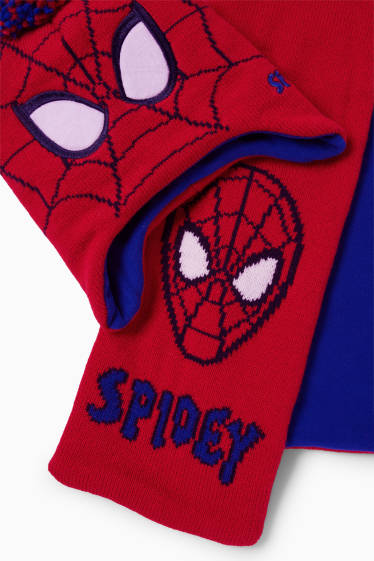 Enfants garçons - Spidey - ensemble - bonnet à pompon et écharpe - 2 pièces - rouge / bleu