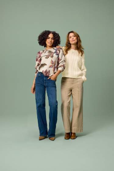 Dona - Pantalons de tela - high waist - wide leg - beix