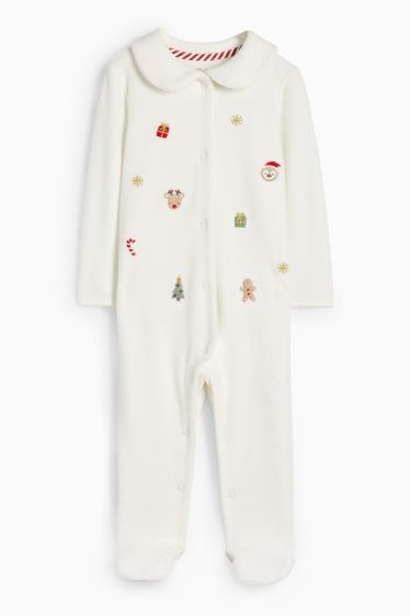 Unisex - Weihnachts-Baby-Schlafanzug - gerippt - weiss